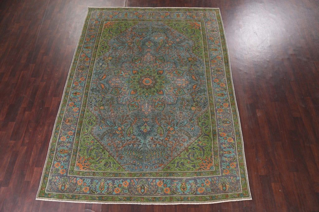 Distressed Over-Dye Tabriz Persian Area Rug 8x11