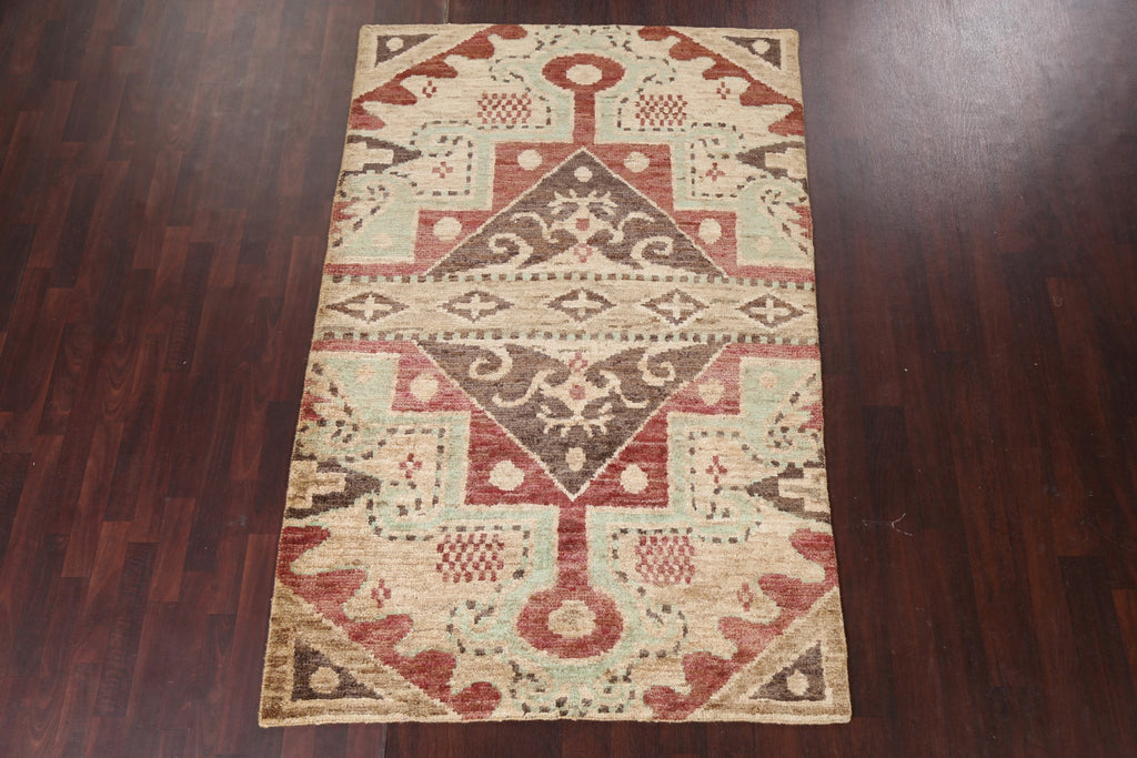 Geometric Abstract Hand-Knotted Area Rug 5x8