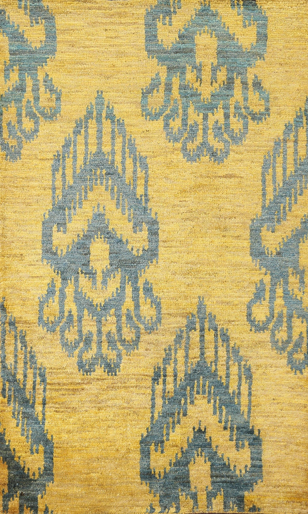 Yellow Abstract Hand-Knotted Area Rug 5x8