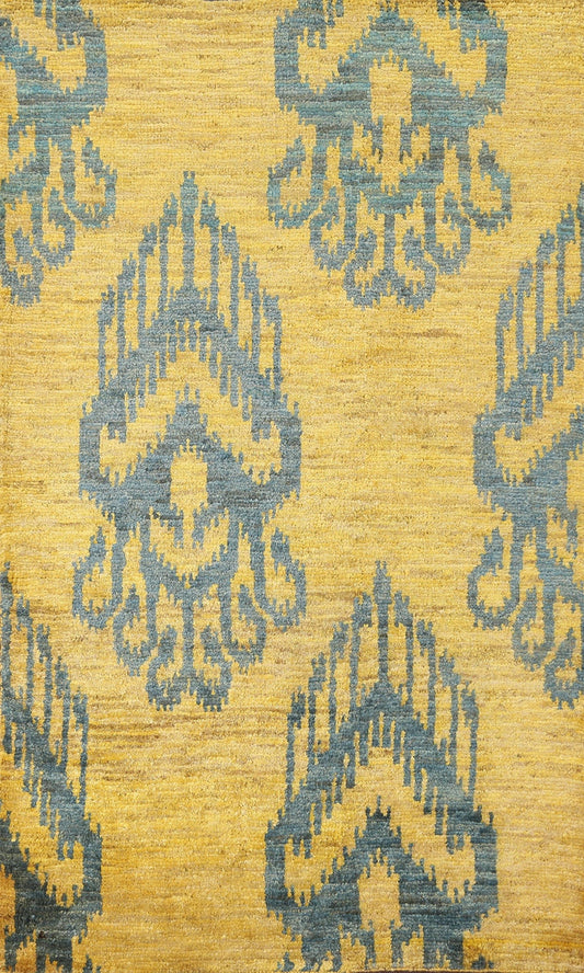 Yellow Abstract Hand-Knotted Area Rug 5x8