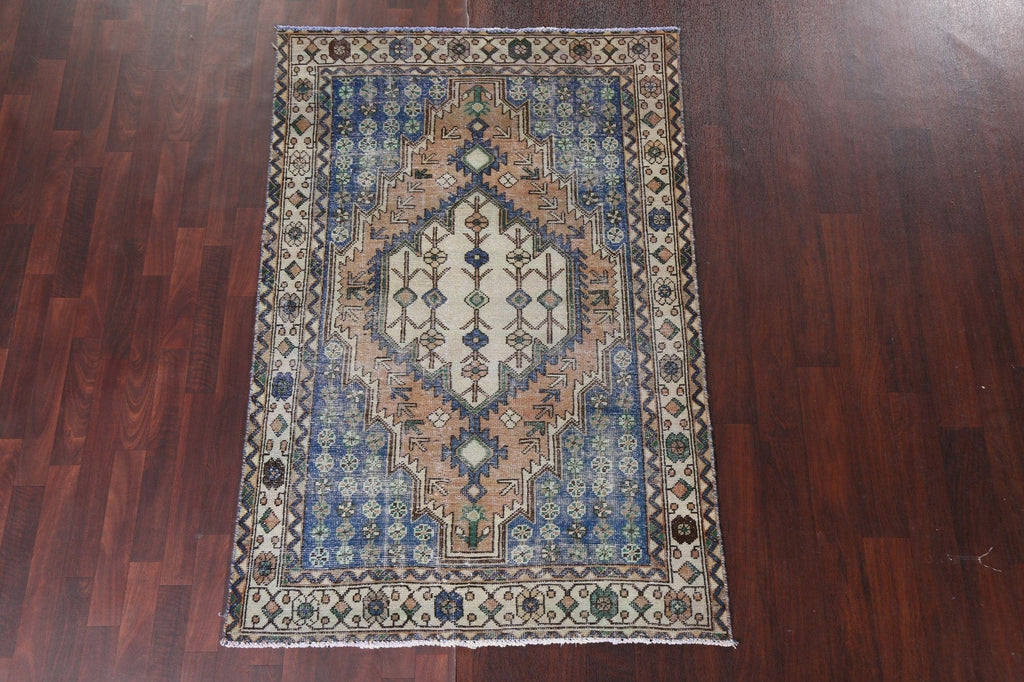 Vintage Geometric Hamedan Persian Area Rug 4x6