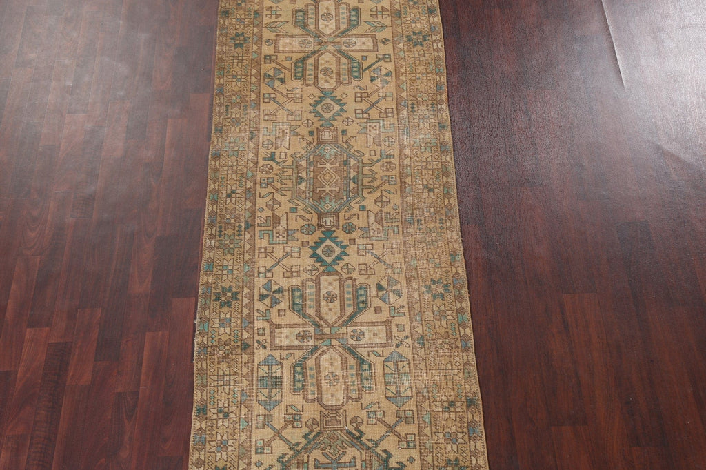 Antique Geometric Heriz Persian Runner Rug 3x12