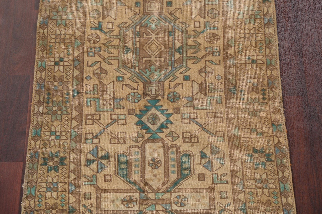 Antique Geometric Heriz Persian Runner Rug 3x12