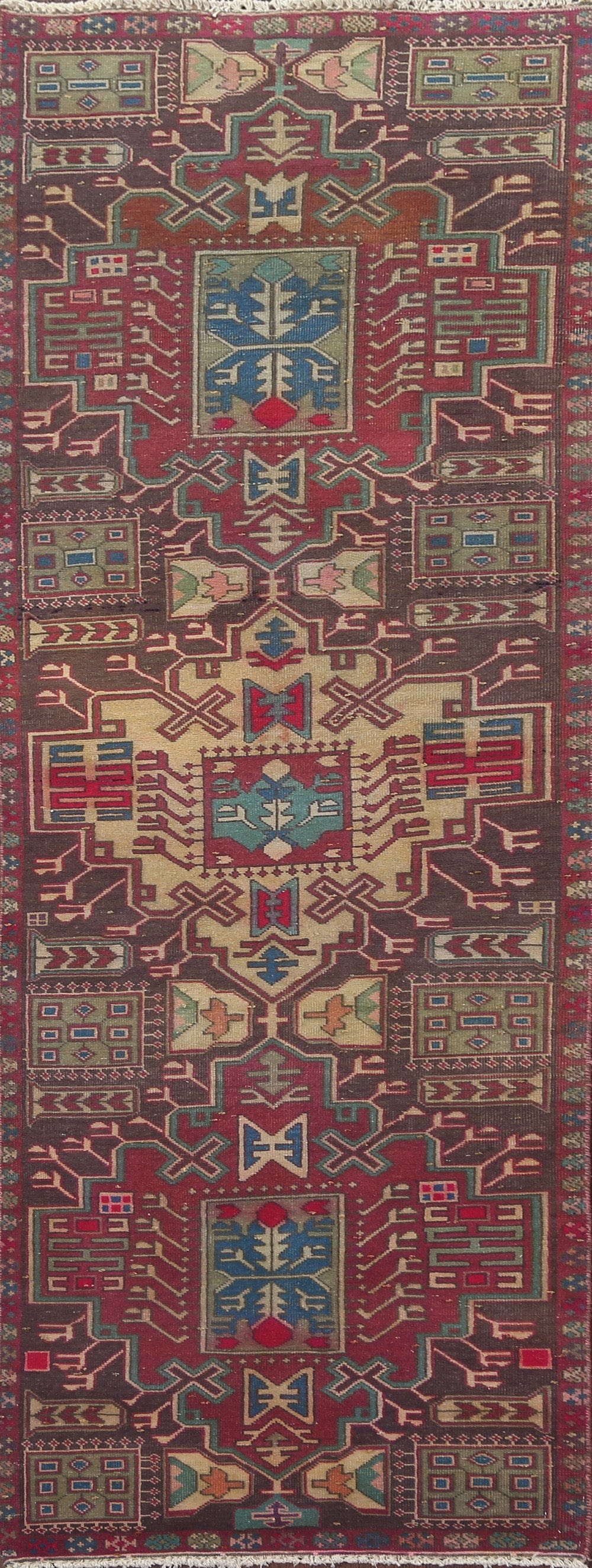 Tribal Geometric Meshkin Persian Runner Rug 3x9