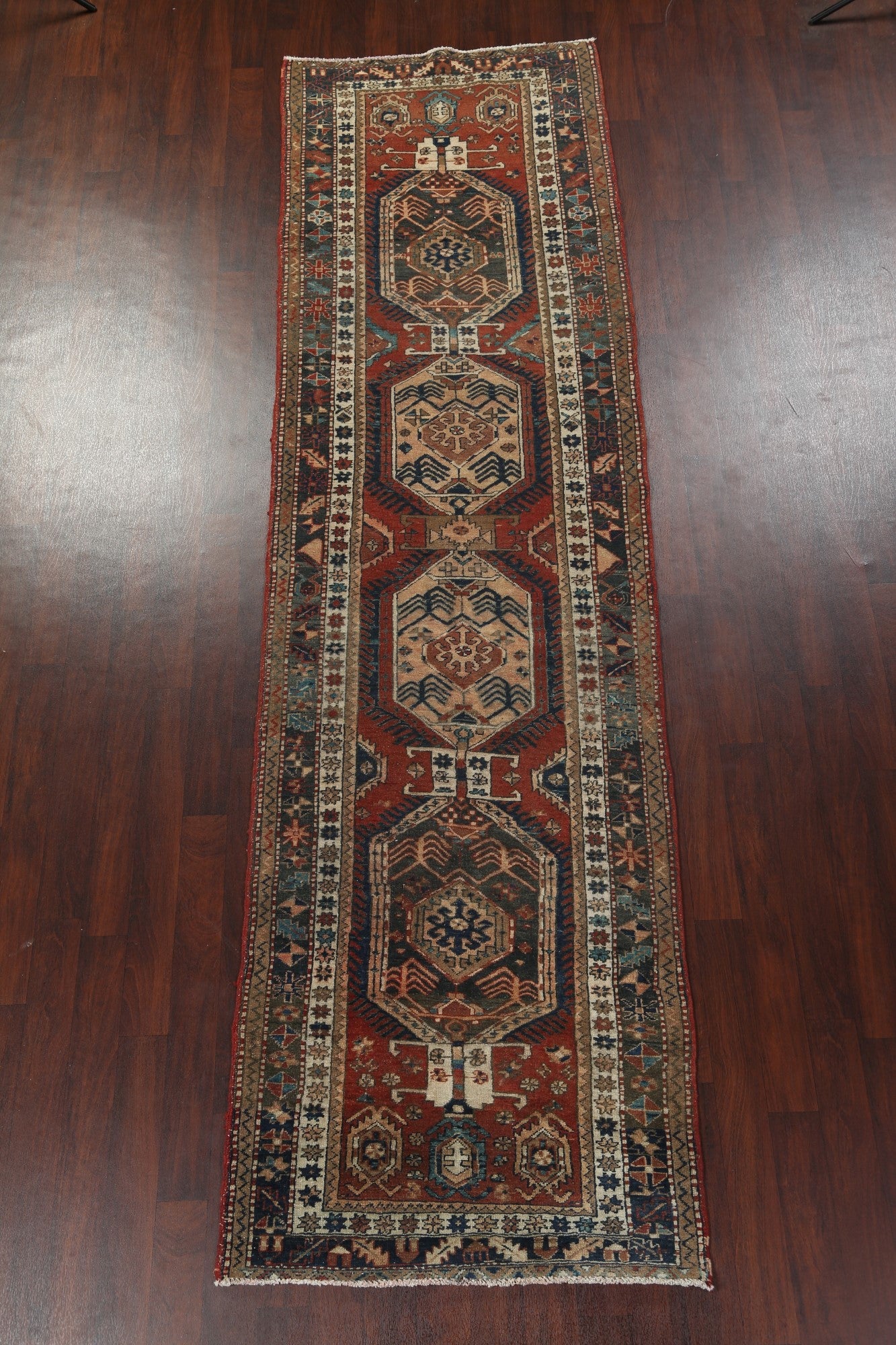 Vintage Heriz Persian Runner Rug 4x14