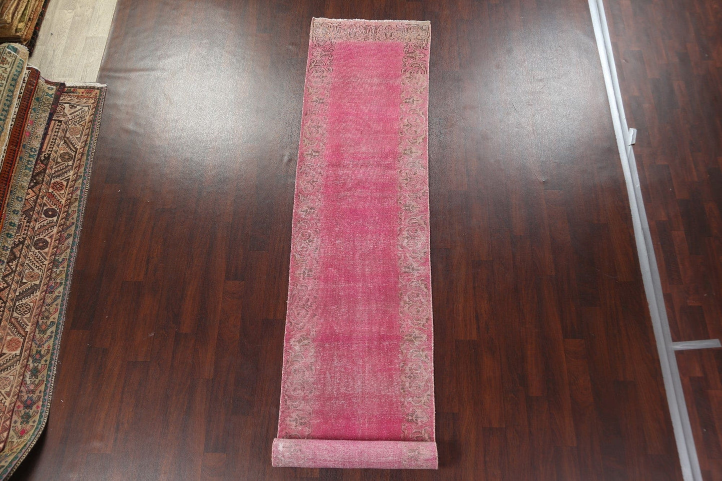 Pink Distressed Tabriz Persian Runner Rug 3x17