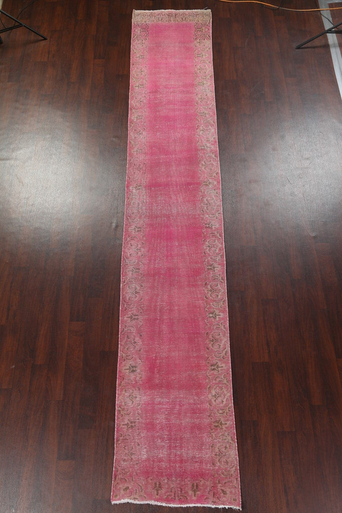 Pink Distressed Tabriz Persian Runner Rug 3x17