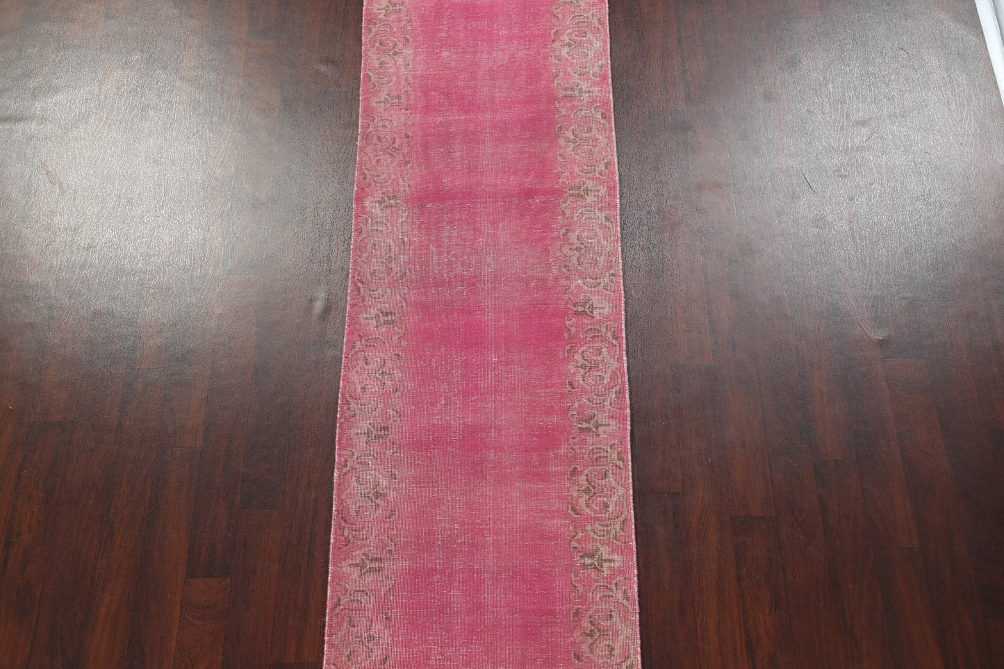 Pink Distressed Tabriz Persian Runner Rug 3x17