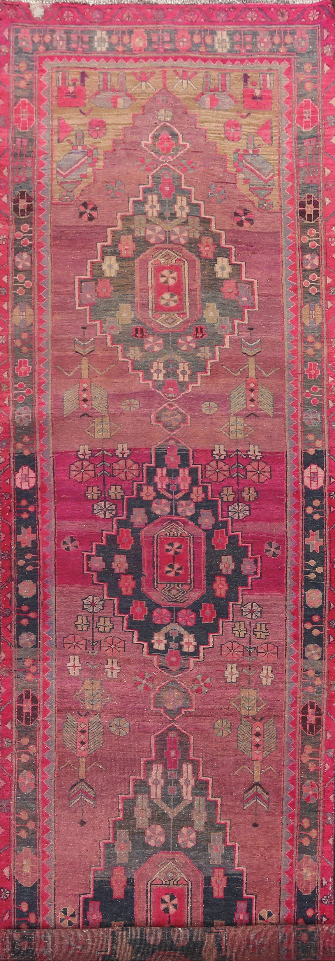 Geometric Meshkin Persian Runner Rug 4x14