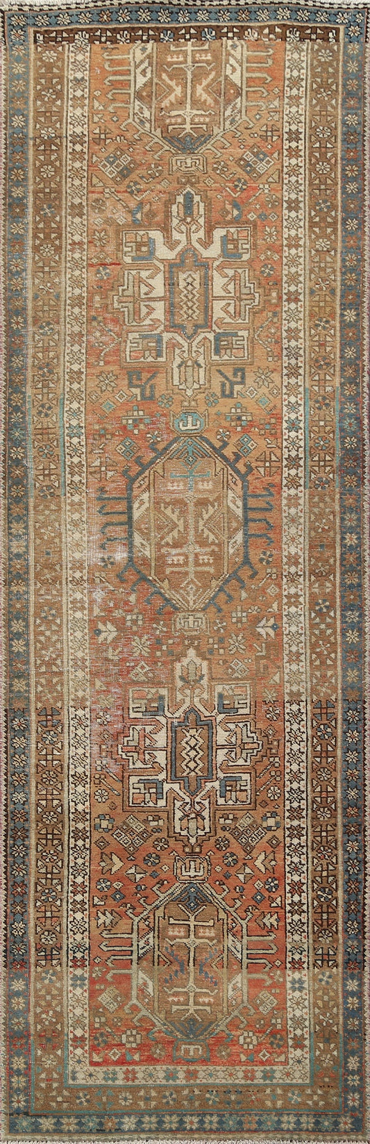 Geometric Heriz Persian Runner Rug 3x10