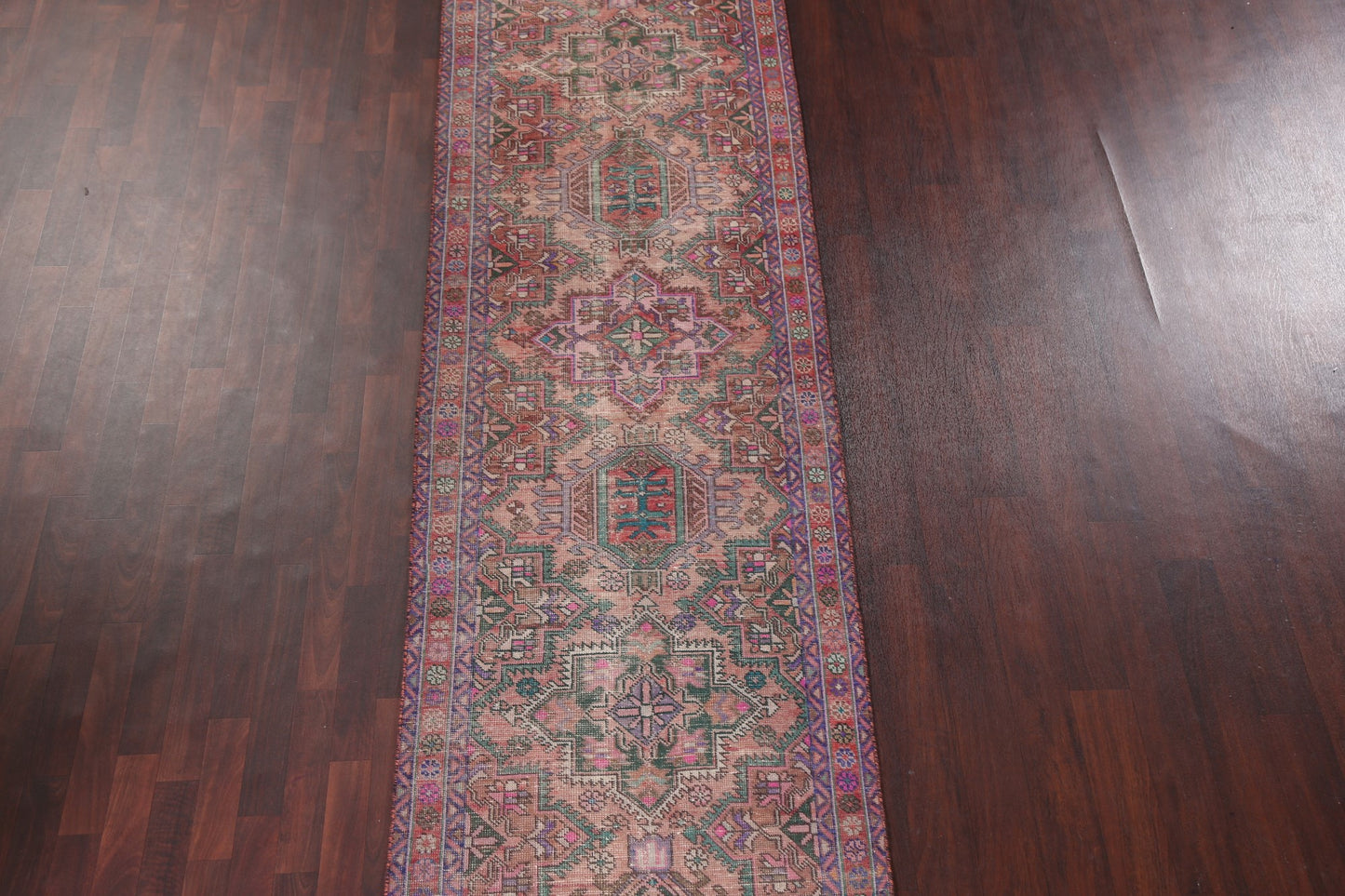 Antique Geometric Heriz Persian Runner Rug 3x13