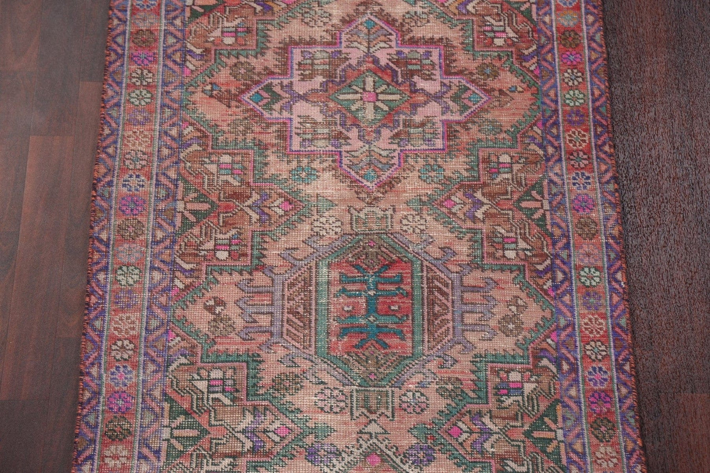 Antique Geometric Heriz Persian Runner Rug 3x13