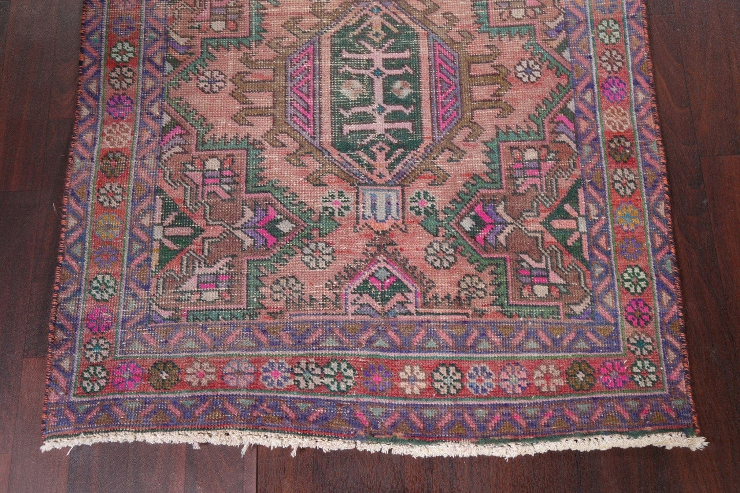 Antique Geometric Heriz Persian Runner Rug 3x13