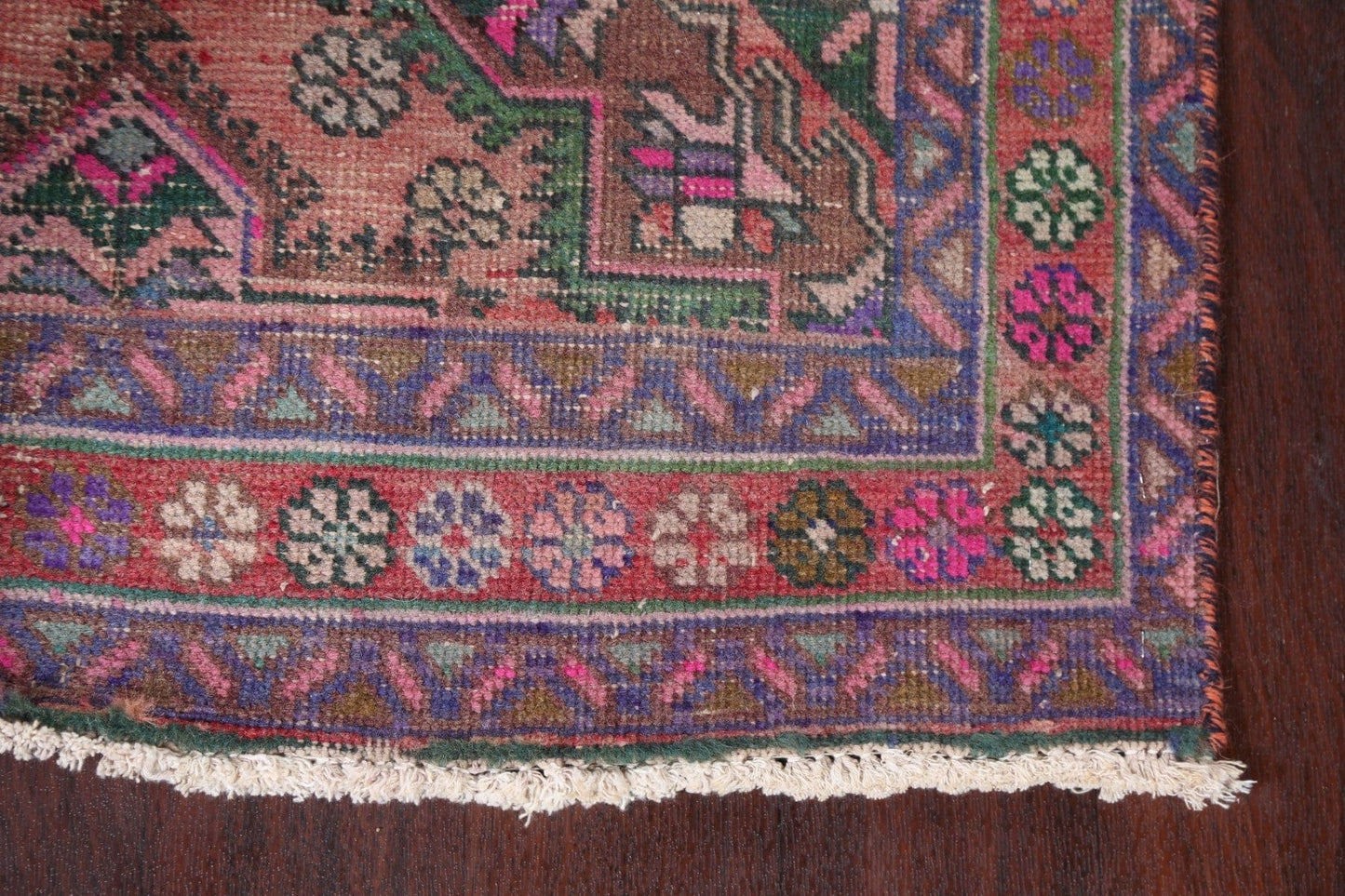 Antique Geometric Heriz Persian Runner Rug 3x13