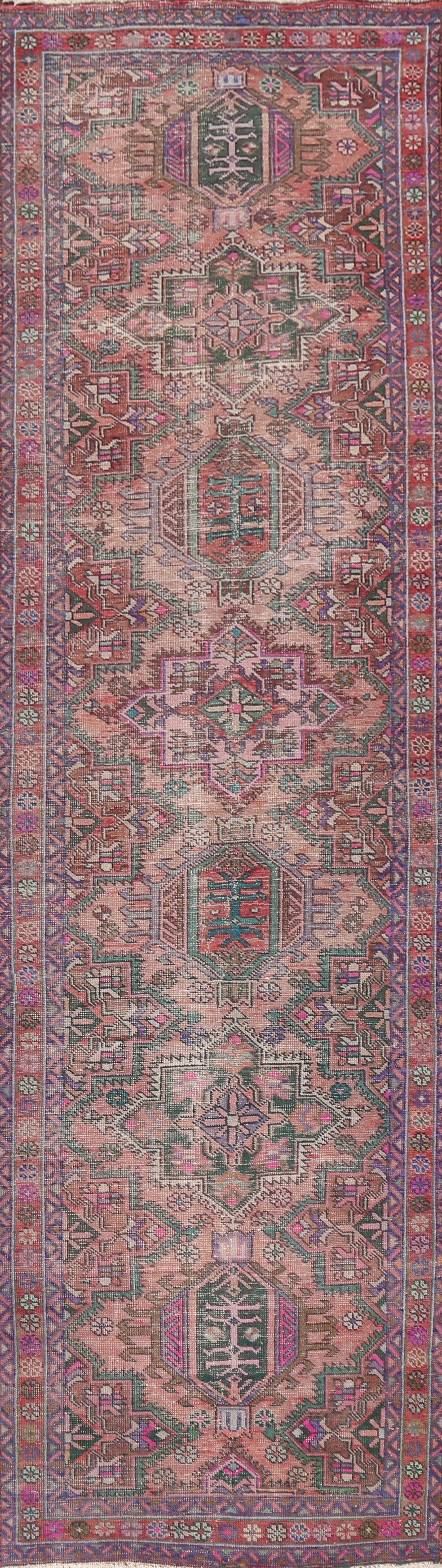 Antique Geometric Heriz Persian Runner Rug 3x13