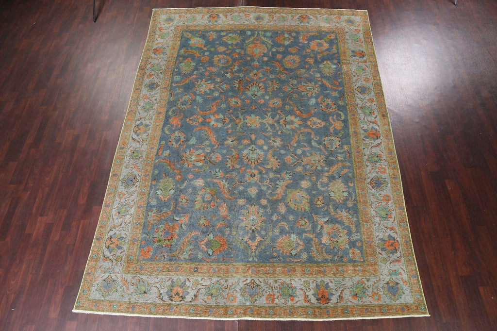 Distressed Over-Dye Tabriz Persian Area Rug 9x13