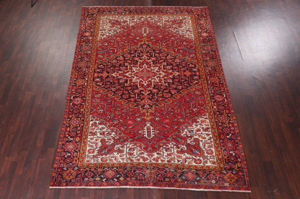 Vegetable Dye Red Wool Heriz Persian Area Rug 8x11