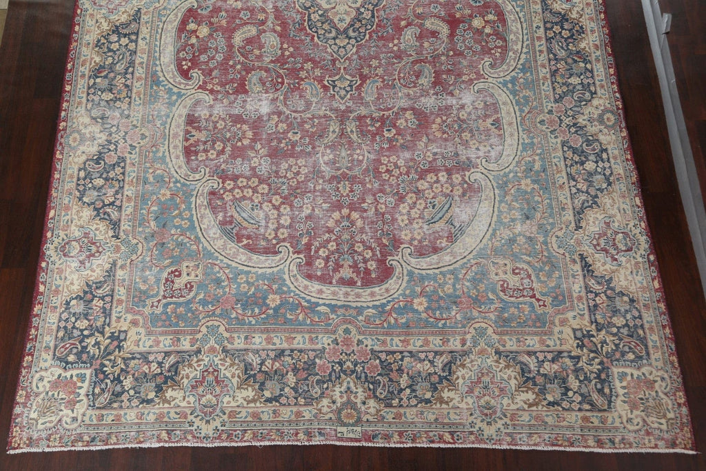 Antique Maroon Vegetable Dye Kerman Persian Area Rug 10x17