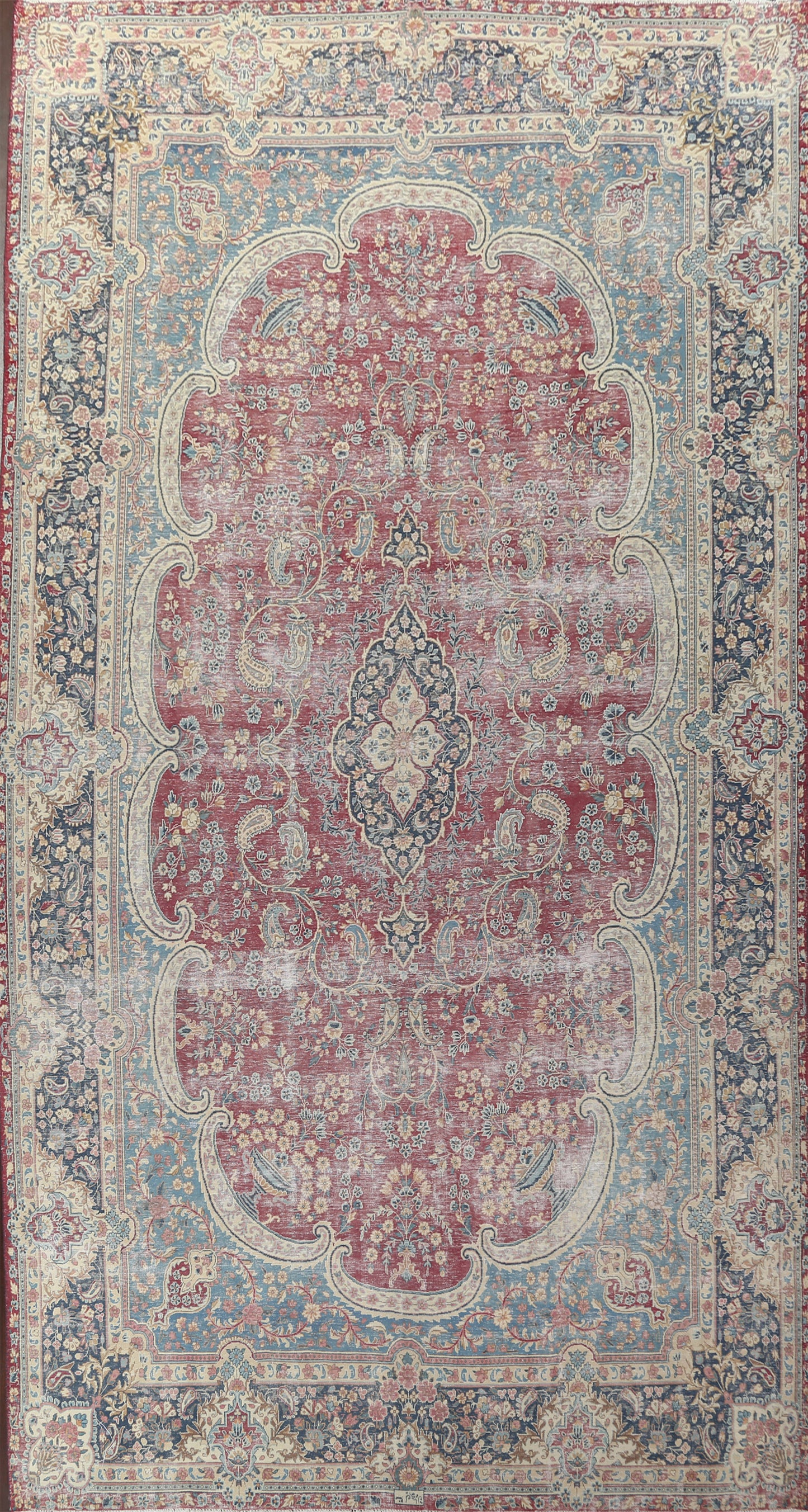 Antique Maroon Vegetable Dye Kerman Persian Area Rug 10x17