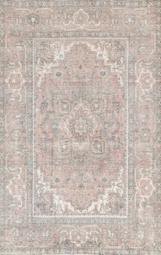 Antique Geometric Heriz Persian Area Rug 7x9