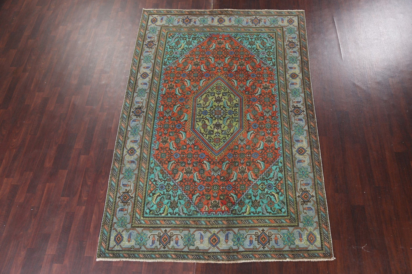 Distressed Geometric Ardebil Persian Area Rug 7x10