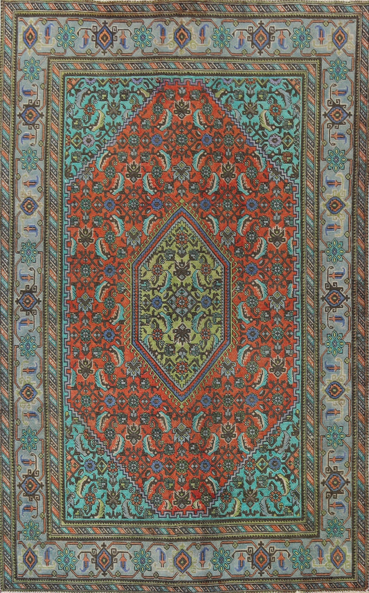 Distressed Geometric Ardebil Persian Area Rug 7x10