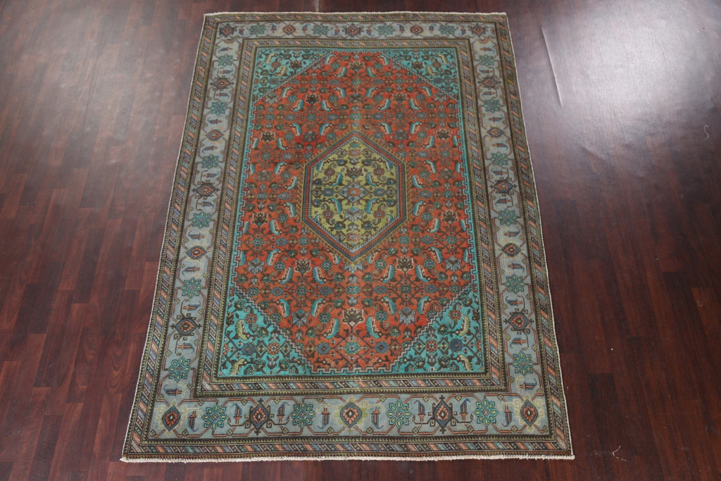 Distressed Geometric Ardebil Persian Area Rug 7x9