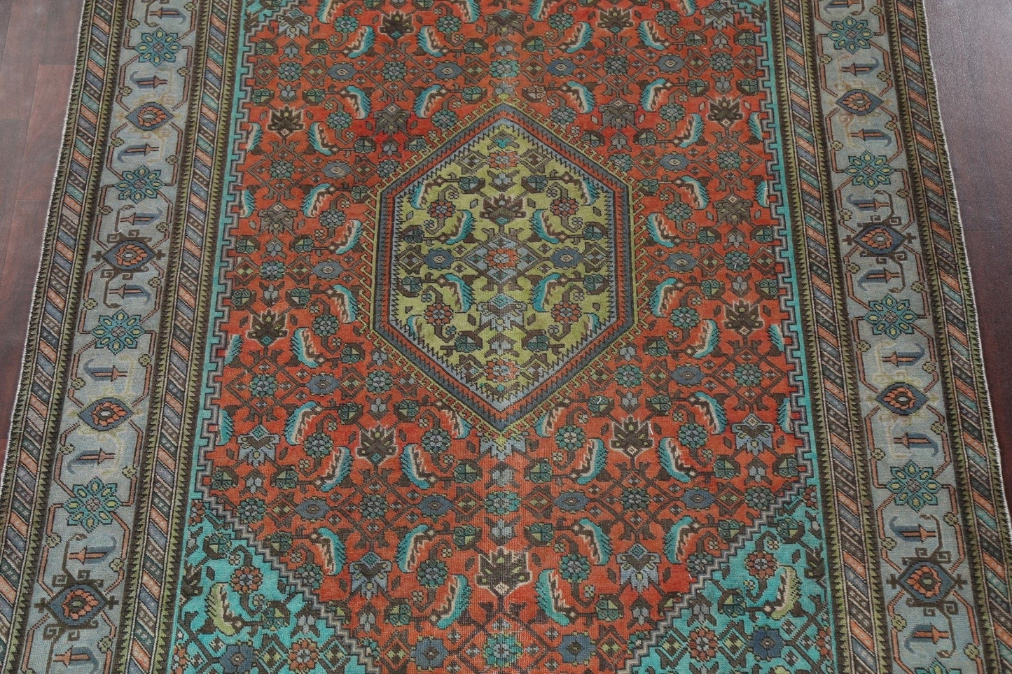 Distressed Geometric Ardebil Persian Area Rug 7x9