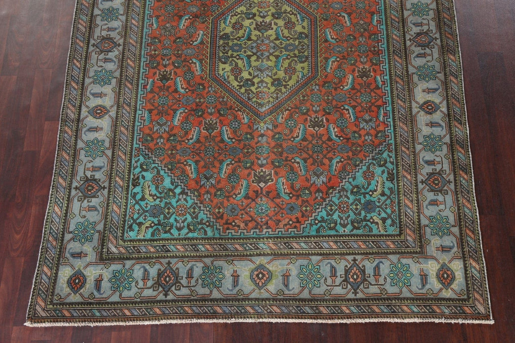 Distressed Geometric Ardebil Persian Area Rug 7x9