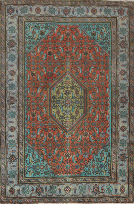 Distressed Geometric Ardebil Persian Area Rug 7x9