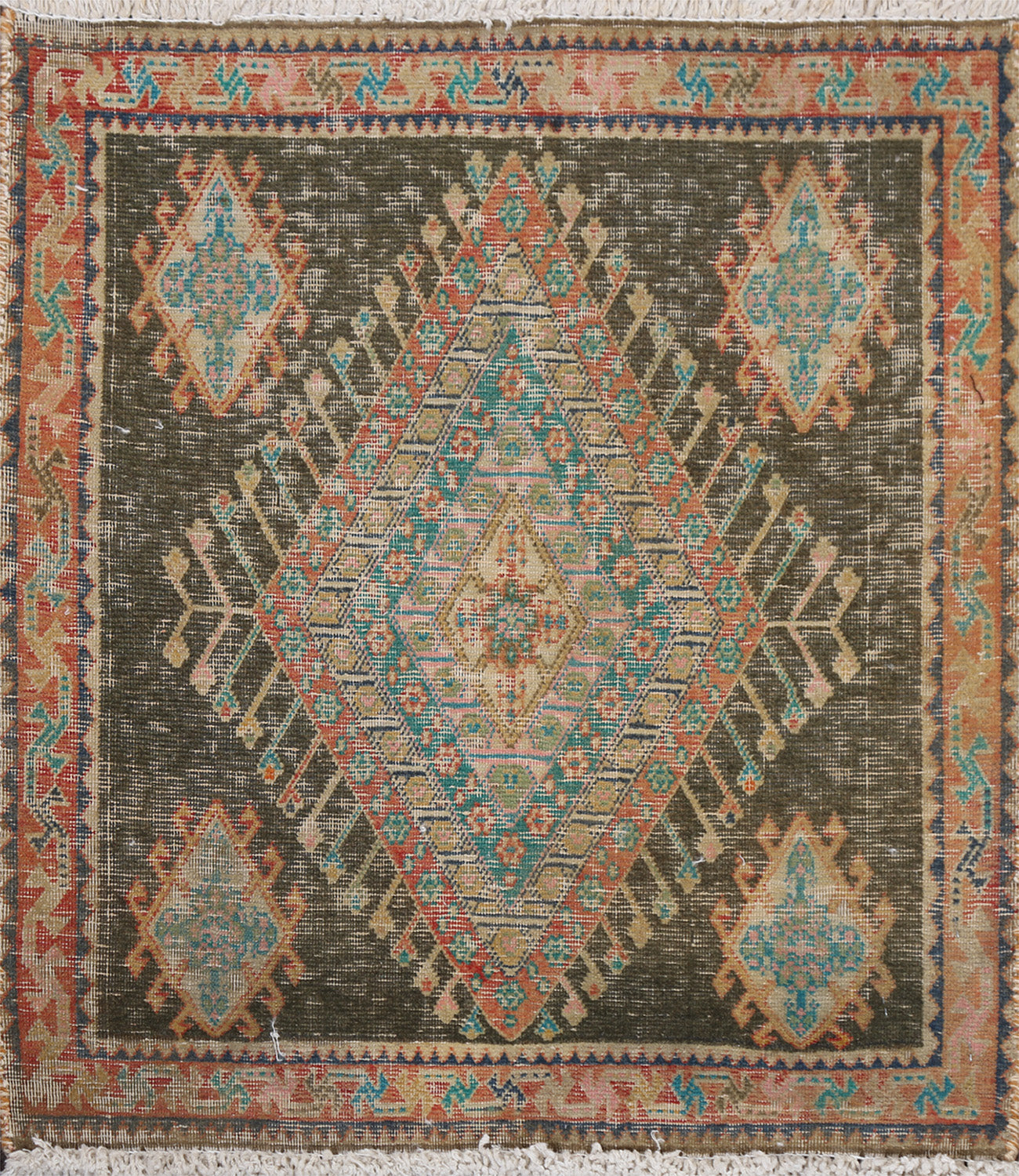 Handmade Wool Abadeh Persian Square Rug 2x2