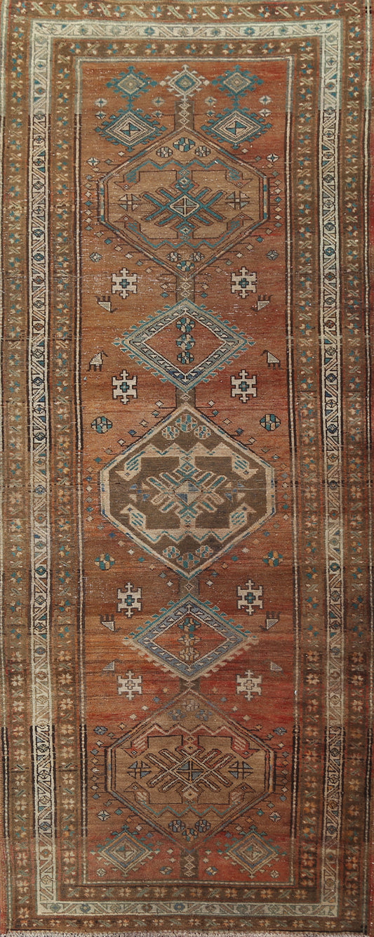 Vintage Geometric Heriz Persian Runner Rug 4x11