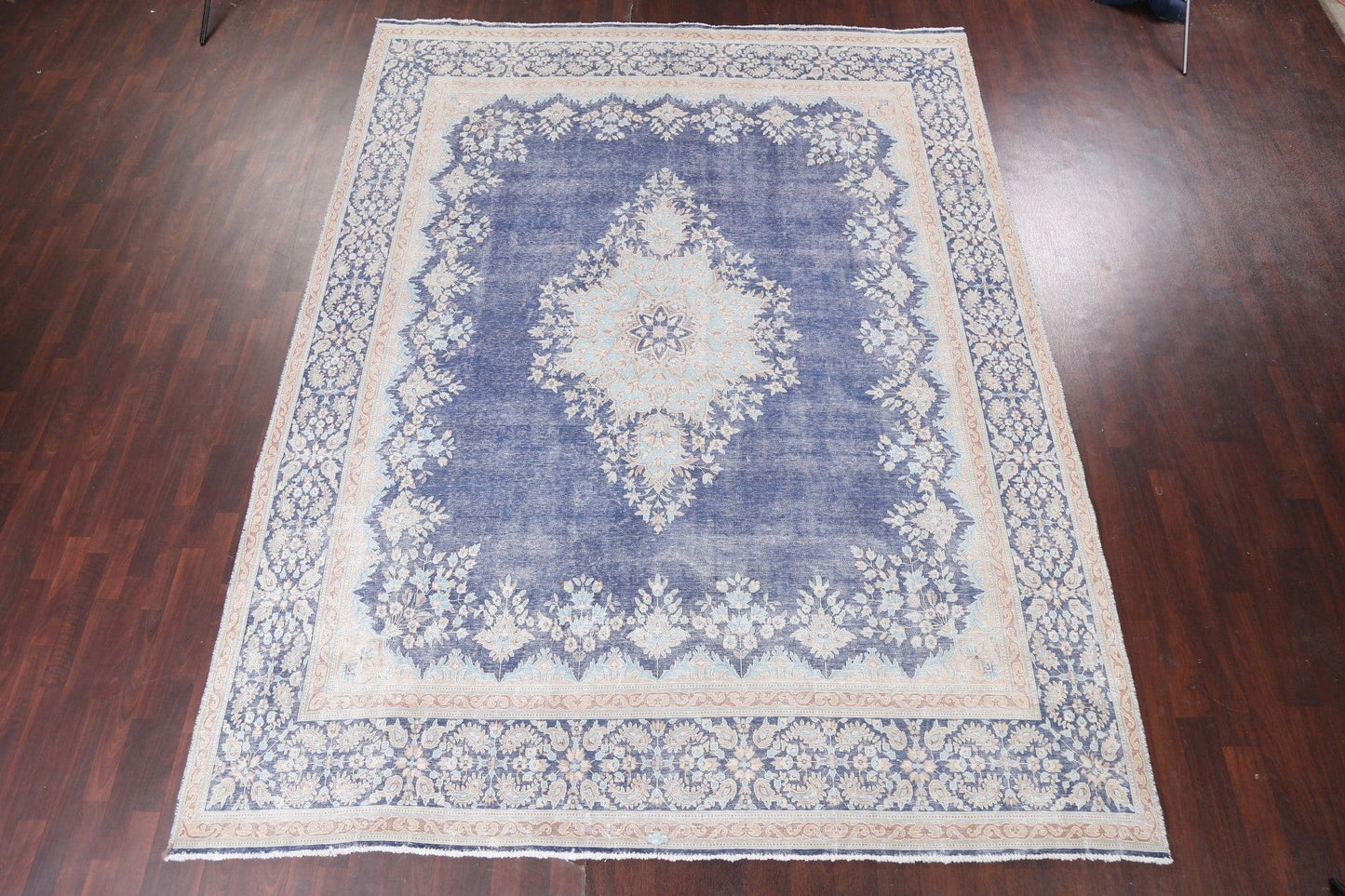 Distressed Blue Kerman Persian Area Rug 10x13