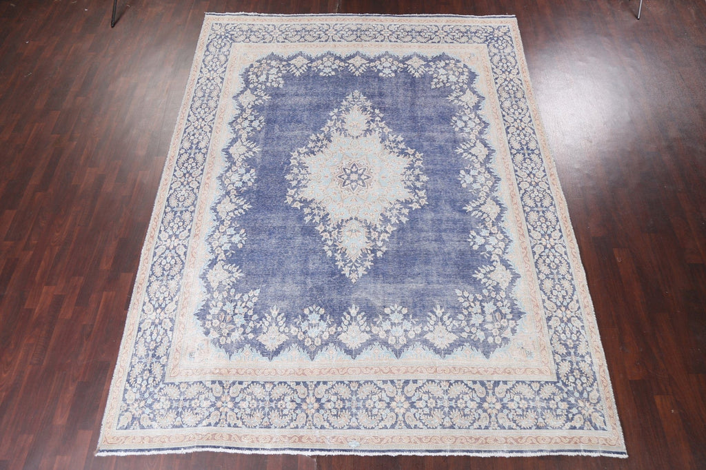 Distressed Blue Kerman Persian Area Rug 10x13