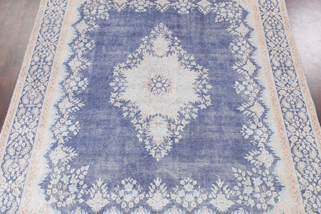 Distressed Blue Kerman Persian Area Rug 10x13