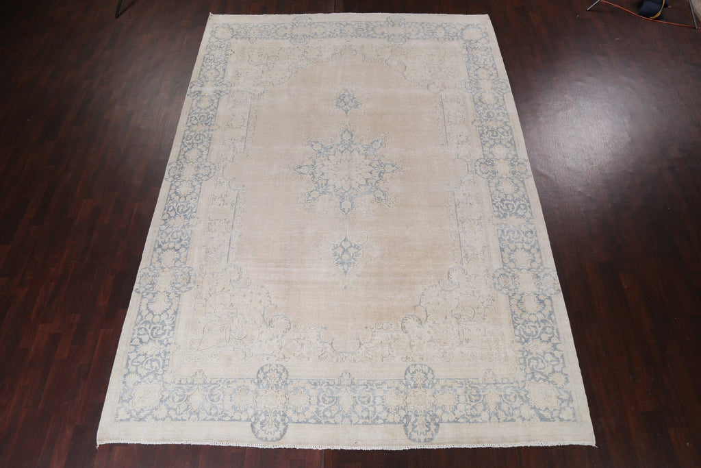 Muted Distressed Kashan Persian Area Rug 9x13