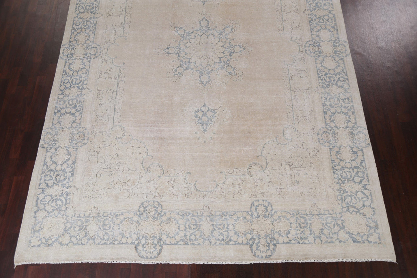 Muted Distressed Kashan Persian Area Rug 9x13