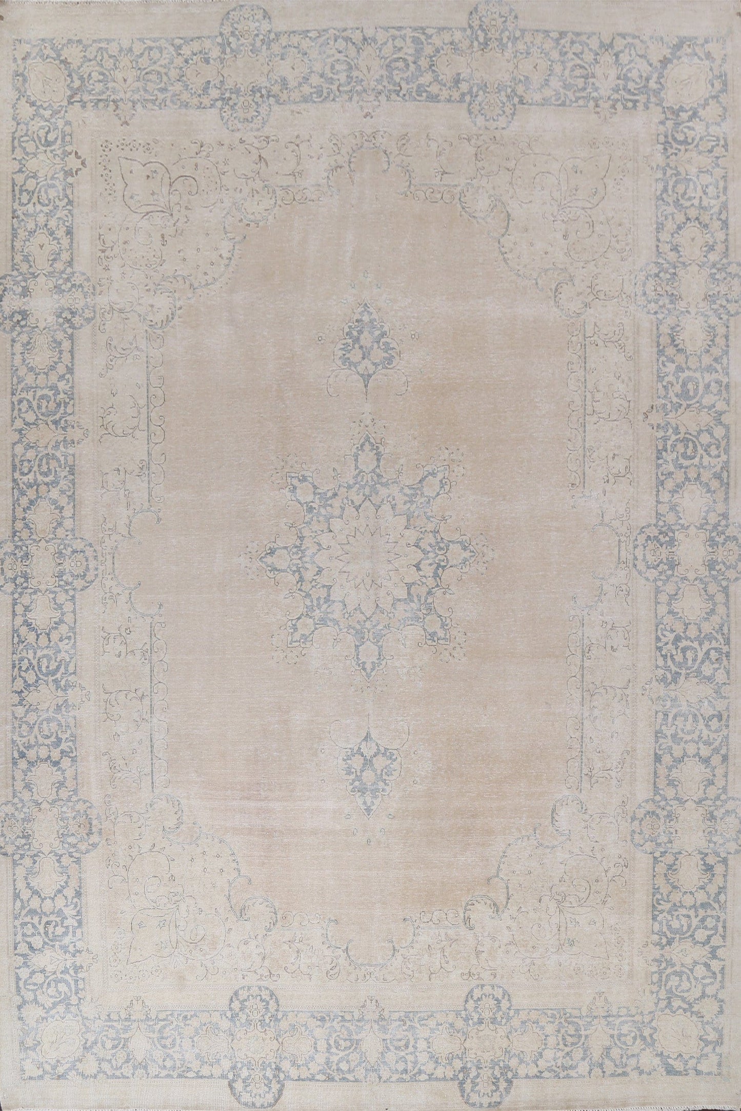 Muted Distressed Kashan Persian Area Rug 9x13