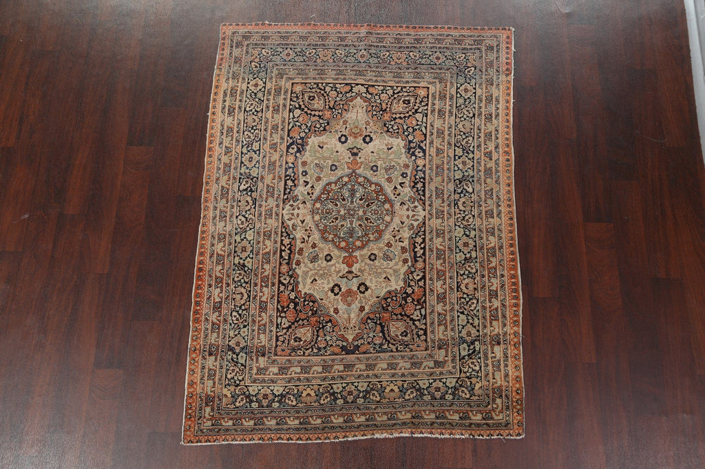 Pre-1900 Antique Tabriz Haj Jalili Vegetable Dye Persian Rug 4x6