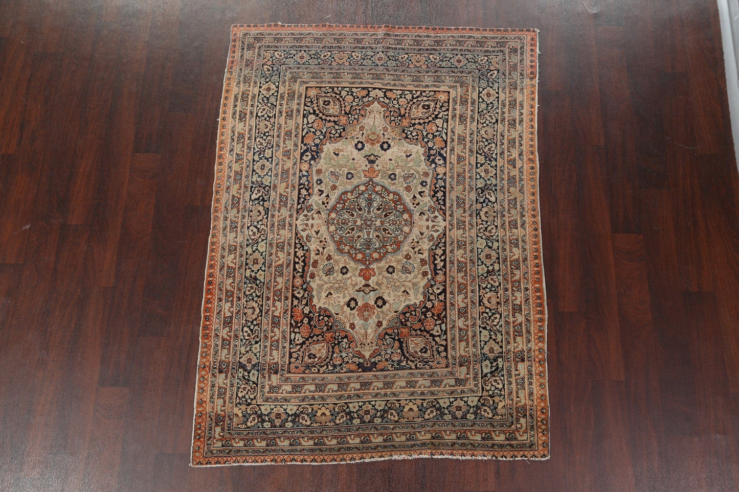 Pre-1900 Antique Tabriz Haj Jalili Vegetable Dye Persian Rug 4x6