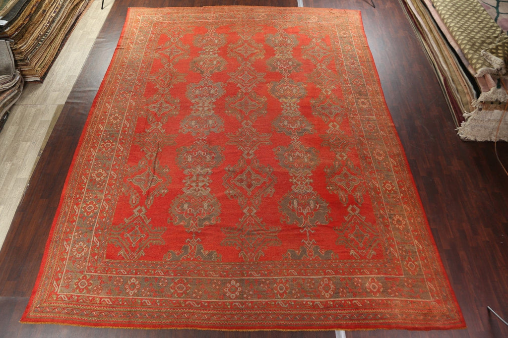 Pre-1900 Antique Vegetable Dye Oushak Turkish Area Rug 14x19