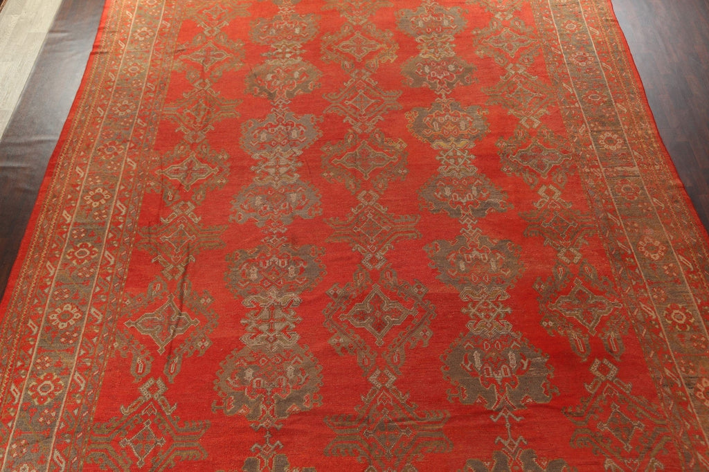 Pre-1900 Antique Vegetable Dye Oushak Turkish Area Rug 14x19