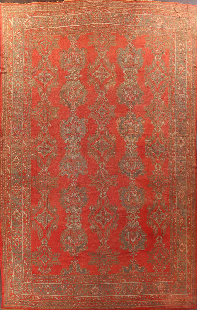 Pre-1900 Antique Vegetable Dye Oushak Turkish Area Rug 14x19