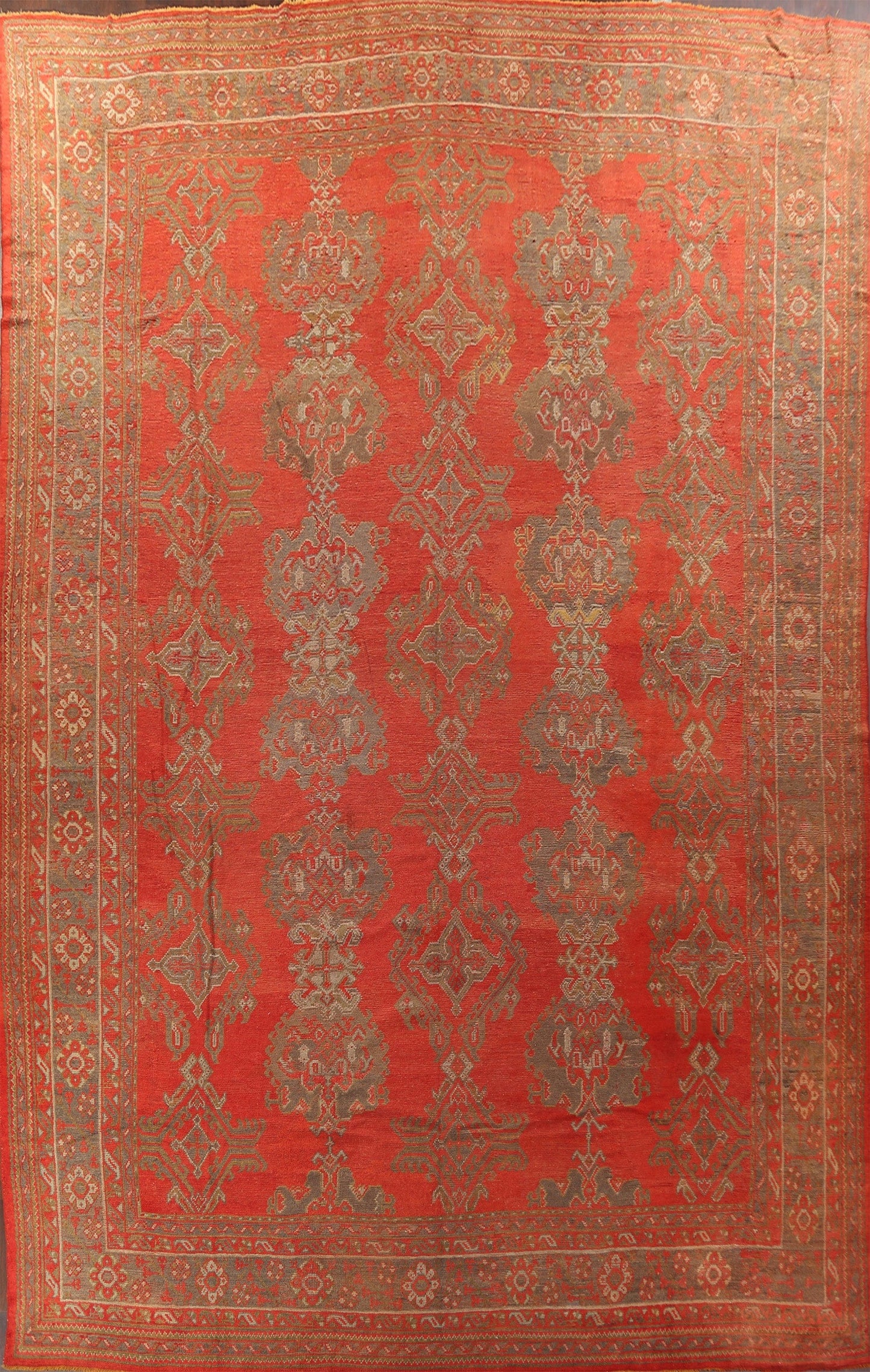 Pre-1900 Antique Vegetable Dye Oushak Turkish Area Rug 14x19