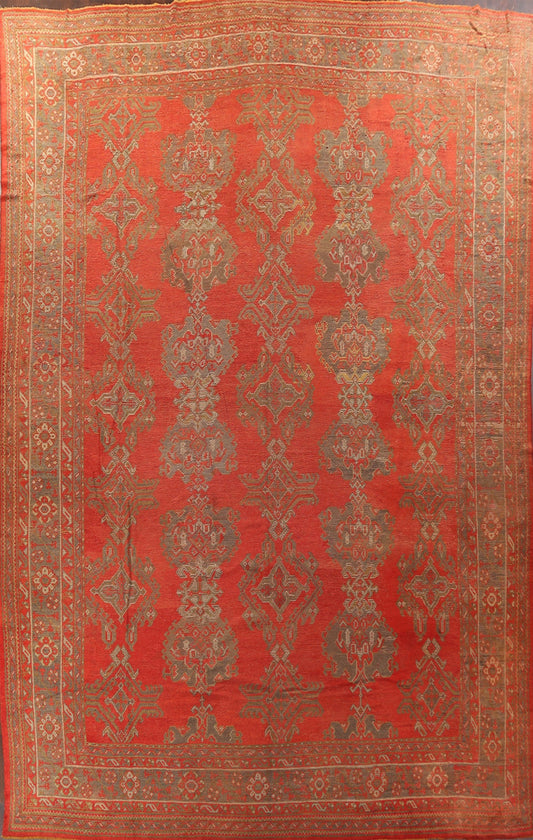 Pre-1900 Antique Vegetable Dye Oushak Turkish Area Rug 14x19