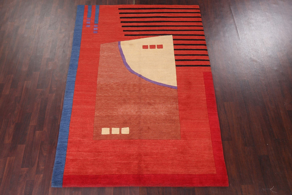 Red Handmade Nepalese Modern Area Rug 6x9