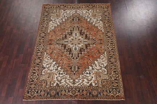 Geometric Wool Heriz Persian Area Rug 7x9