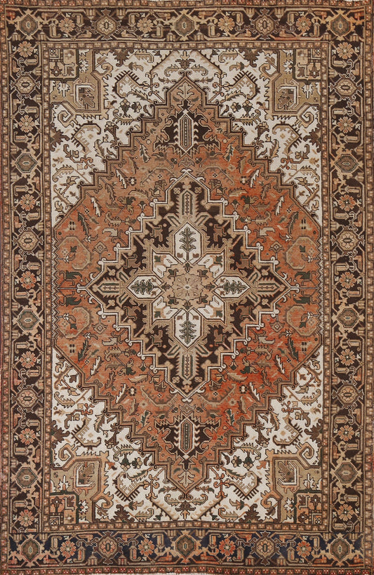 Geometric Wool Heriz Persian Area Rug 7x9