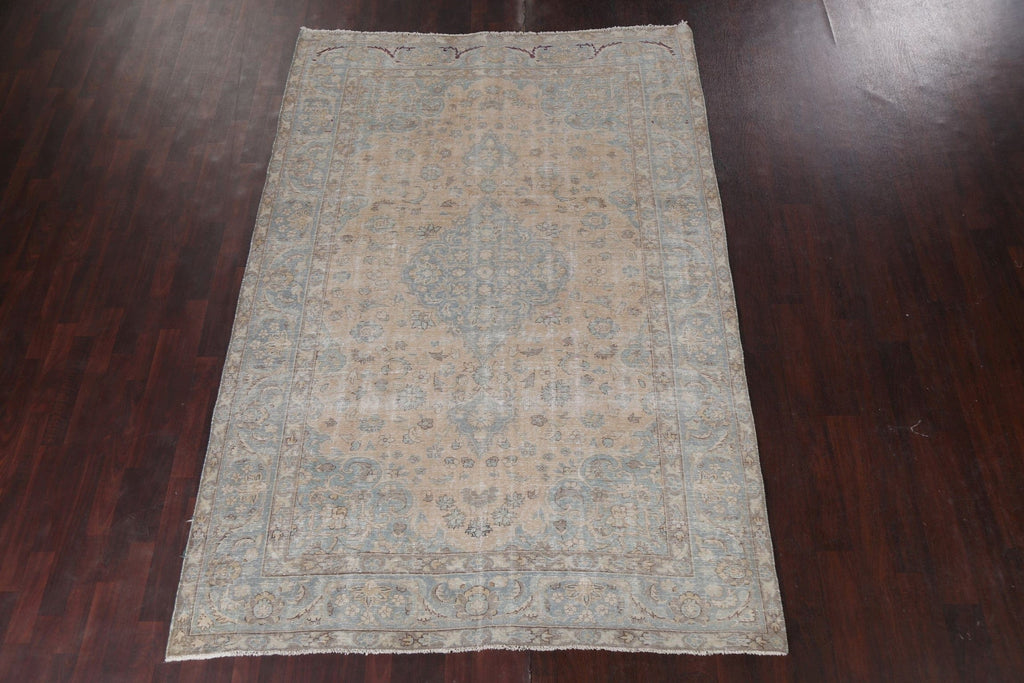 Muted Distressed Mashad Persian Area Rug 7x10