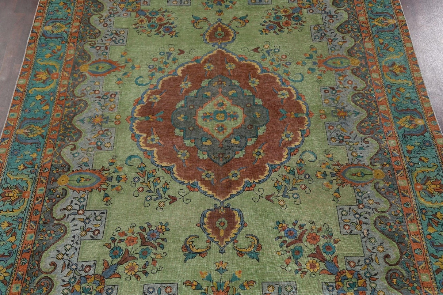 Distressed Over-Dye Tabriz Persian Area Rug 10x13